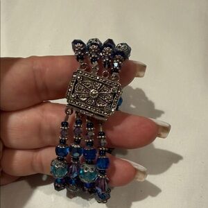 Blue Multi-Bead Charm Bracelet with Silver-Tone Accents
